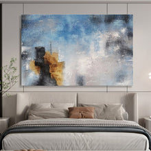 Load image into Gallery viewer, Blue and Gray Abstract Cityscape Painting on Canvas - “Urban Mist” DKH653