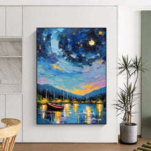 Load image into Gallery viewer, Colorful Starry Night Boat Abstract Painting, Ideal for Coastal Home Office & Dreamy Guest Bedroom LargeART1886