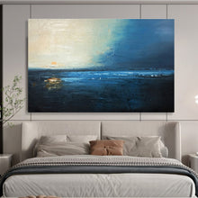 Load image into Gallery viewer, Blue - Toned Coastal Sunset Abstract Painting on Canvas - “Twilight Tide” DKH647