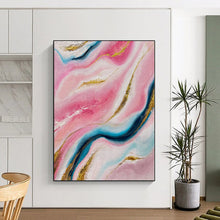 Load image into Gallery viewer, Hand - painted Large - sized Pink and Gold Marble Abstract Acrylic Art for Glamorous Dressing Rooms LargeART0029