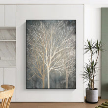 Load image into Gallery viewer, Neutral - Toned Winter Trees Abstract Painting, Perfect for Cozy Reading Nook & Rustic Living Room LargeART1887