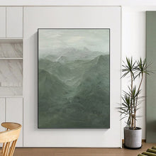 Load image into Gallery viewer, “Misty Green Mountain Range” - Atmospheric Landscape Art on Canvas DKH1497