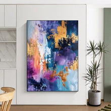 Load image into Gallery viewer, “Cosmic Color Burst” – Abstract Acrylic Painting with Purple, Blue & Gold Hues DTP282