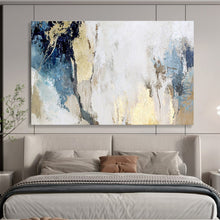 Load image into Gallery viewer, Blue, White, and Gold Abstract Painting for Coastal Bedroom & Chic Bathroom DKH128