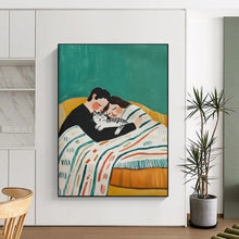Load image into Gallery viewer, Green - Yellow Abstract Family Scene Painting, Ideal for Cozy Living Room & Warm Bedroom LargeART2043