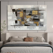 Load image into Gallery viewer, Gray - Gold Abstract Painting On Canvas with Geometric Textures DKH353