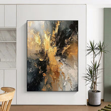 Load image into Gallery viewer, Black - Gold Abstract Dynamism Art for Luxury Penthouse & Art Gallery LargeART0861
