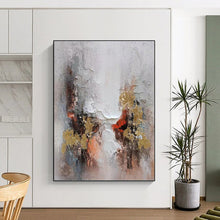 Load image into Gallery viewer, “Abstract Textured Landscape with Gold Accents” - Grey, Gold, Red Abstract Art on Canvas DKH1168