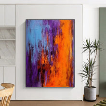 Load image into Gallery viewer, “Violet - Orange Dusk” – Purple, Orange & Blue Abstract Acrylic with Blended Textures DTP075