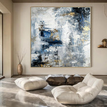 Load image into Gallery viewer, Blue - Gray - Gold Abstract Painting, Ideal for Luxury Hotel Lobby & Modern Living Room LargeART1394