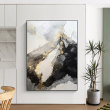 Load image into Gallery viewer, Gray - Gold Abstract Peaks Art for Mountain Lodge & Luxury Home Office LargeART0871