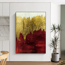 Load image into Gallery viewer, “Gold and Red Abstract Horizon” - Gold, Red Abstract Art on Canvas DKH1339