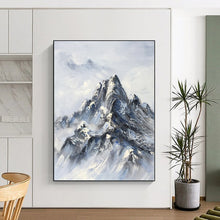 Load image into Gallery viewer, “Snowy Mountain Peak in Blue and White” - Blue, White, Grey Abstract Art on Canvas DKH1259