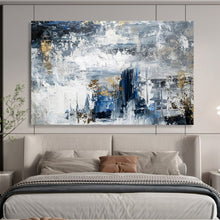 Load image into Gallery viewer, Blue Gray Gold Abstract Hand-Painted Abstract Acrylic Art for Modern Living Room Edge LargeART1623