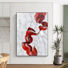 Load image into Gallery viewer, Enormous Red Ribbon on Marble Acrylic for Luxury Bathroom & Sophisticated Dining Room LargeART0307