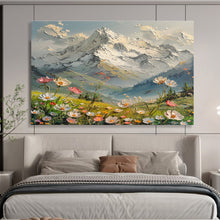 Load image into Gallery viewer, Snowy Mountain and Flower Field Abstract Painting on Canvas - “Alpine Dream” DKH674