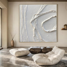 Load image into Gallery viewer, White Textured Curved Abstract Painting, Perfect for Elegant Entryway & Minimalist Office LargeART1348
