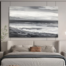 Load image into Gallery viewer, Monochrome Seascape Abstract Painting on Canvas - “Gray Ocean Mood” DKH632