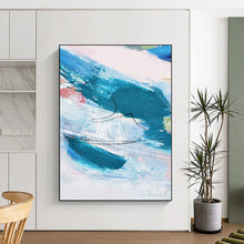 Load image into Gallery viewer, “Blue Rhythm” - Blue, white, pink with dynamic brushstrokes and black lines DTP151