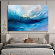Load image into Gallery viewer, Blue Ocean Wave Abstract Painting for Coastal Bedroom & Nautical Restaurant DKH281