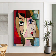 Load image into Gallery viewer, “Cubist Portrait” - Colorful Geometric Face Art on Canvas DKH1407