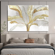 Load image into Gallery viewer, Gold & Silver Tropical Leaves - Chic Living Room Art LargeART1560
