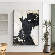 Load image into Gallery viewer, “Black - White Marble - Like Swirls” Abstract Painting on Canvas, Modern Entryway Decor DKH1046