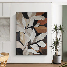 Load image into Gallery viewer, White and Brown Leaves on Dark Background Acrylic Art - Perfect for Nature - lover’s Bedroom & Elegant Dining Room LargeART0667