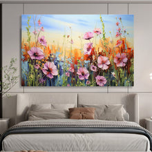 Load image into Gallery viewer, Wildflower Meadow “Colorful Cosmos” Painting on Canvas, Cheerful Floral Art DKH903