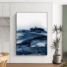 Load image into Gallery viewer, Indigo Mountain Mist – Watercolor Landscape with Deep Blues DTP230