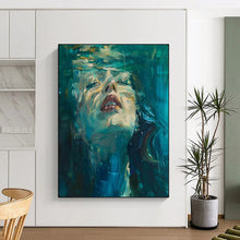 Load image into Gallery viewer, Teal & Blue Abstract Portrait Art, Perfect for Modern Bathroom & Serene Bedroom LargeART2121