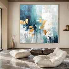 Load image into Gallery viewer, Teal and Gold Abstract Drip Acrylic Art, Great for Spa & Creative Studio LargeART1039