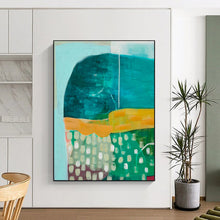 Load image into Gallery viewer, Teal, Orange & Green Abstract Painting, Perfect for Eclectic Living Room & Vibrant Studio LargeART1847