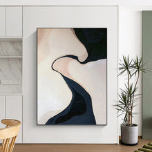 Load image into Gallery viewer, “Curved Form Abstraction” - Beige, Black Abstract Art on Canvas DKH1120