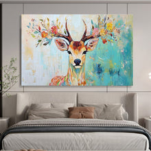 Load image into Gallery viewer, Colorful Deer “Floral Antlers” Painting on Canvas, Whimsical Wildlife Art DKH803