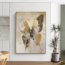 Load image into Gallery viewer, Textured Abstract Butterfly Art, Gold - and - Neutral Toned Painting for Bohemian Living Room & Nature - Inspired Office LargeART2206