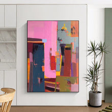 Load image into Gallery viewer, “Pink - Hued Urban” – Color - block Abstract Acrylic with Vibrant City Vibes DTP050