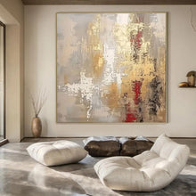Load image into Gallery viewer, Gray, Gold & Red Abstract Fusion Acrylic Art, Nice for Office & Dining Area LargeART1017