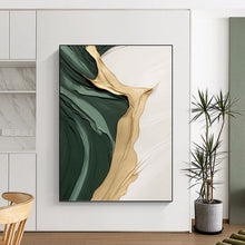 Load image into Gallery viewer, “Emerald Green & Gold Flowing Textures” - Luxe Abstract Art on Canvas DKH1496