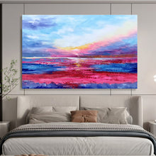 Load image into Gallery viewer, Pink and Purple Sunset Abstract Painting for Romantic Bedroom & Beachfront Bar DKH287