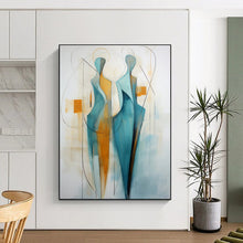 Load image into Gallery viewer, Blue & Orange Abstract Figures Painting, Suited for Contemporary Art Lounge & Creative Studio LargeART1888