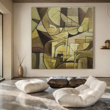 Load image into Gallery viewer, Brown Geometric Cubist Abstract Painting, Ideal for Retro Study & Art Gallery LargeART1430
