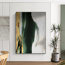 Load image into Gallery viewer, Green, Gold, and Gray Abstract Drip Acrylic Art - Great for Luxe Home Office & Sophisticated Lounge LargeART0640