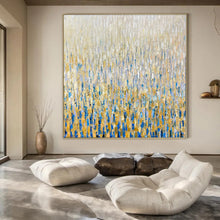 Load image into Gallery viewer, Oversized Hand - painted Rain of Gold and Blue Acrylic Art for Glamorous Living Rooms LargeART0195