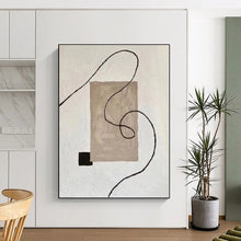 Load image into Gallery viewer, “Minimalist Shape and Line Abstract” - Beige, Black, White Abstract Art on Canvas DKH1327