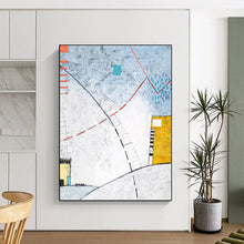 Load image into Gallery viewer, “Abstract Urban Pathways” - Blue, Red, and Yellow Line Art, Abstract Painting on Canvas DKH1092