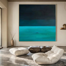Load image into Gallery viewer, Large - Scale Hand - painted Solitary Boat on Turquoise Sea Acrylic Art for Serene Bedrooms LargeART0194