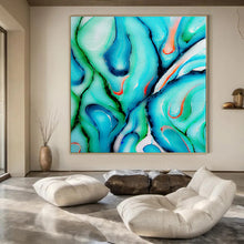 Load image into Gallery viewer, Turquoise and Green Fluid Abstract Canvas Painting, Ideal for Tropical - Themed Bathroom & Nature - Loving Studio LargeART1222