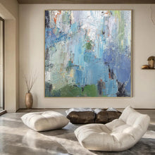 Load image into Gallery viewer, Large - Format Hand - painted Blue - Toned Abstract Mosaic Acrylic Art for Coastal - Inspired Studies LargeART0176