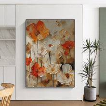 Load image into Gallery viewer, “Bold Floral Impasto” - Orange, White, and Brown Flower Art on Canvas DKH1399